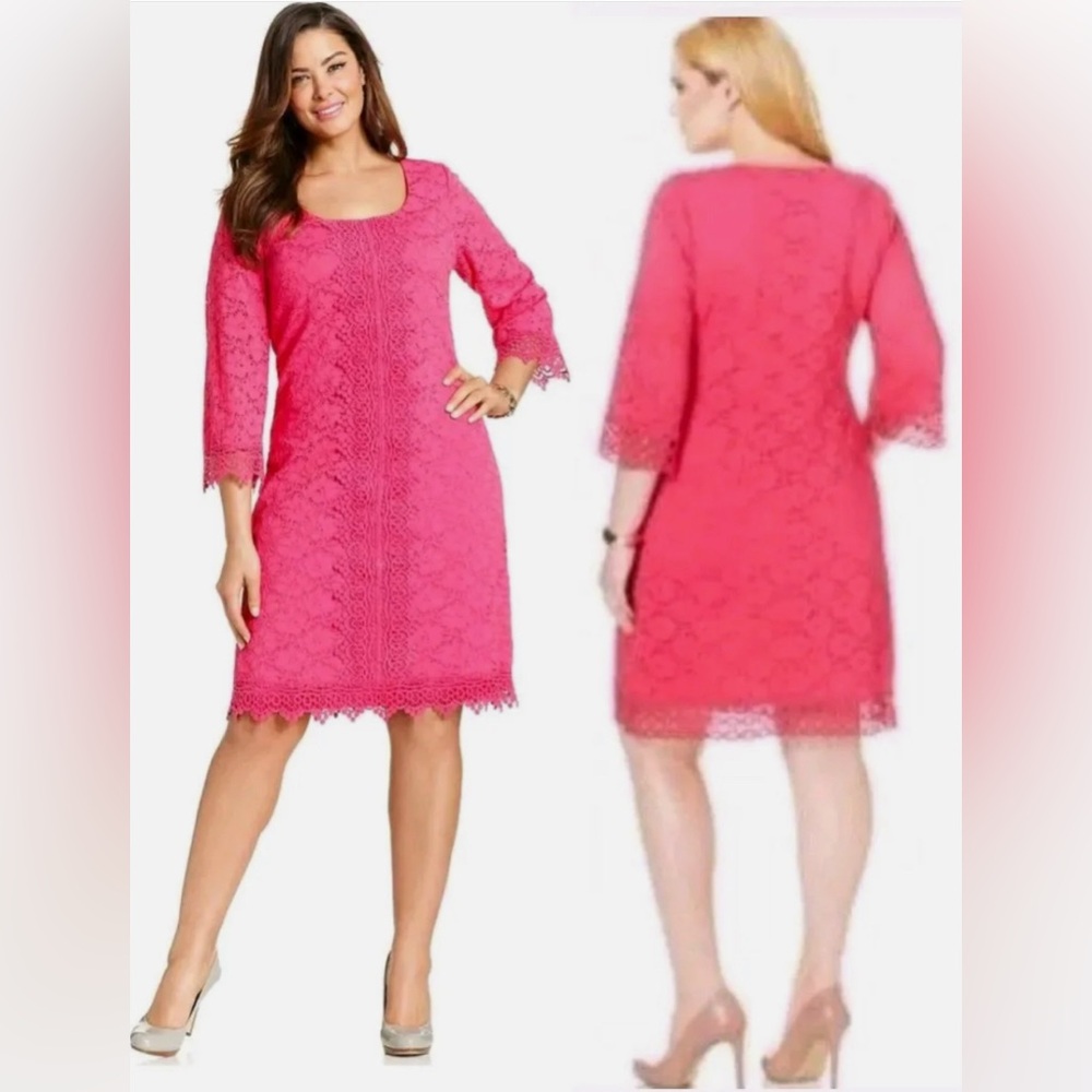 Alfani Pink Lace Crochet Trim Lined Sheath Dress, Size 1X